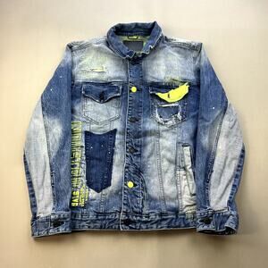 Smoke Rise Jean Jacket Adult XL Blue Denim Trucker Distressed Splatter Washed